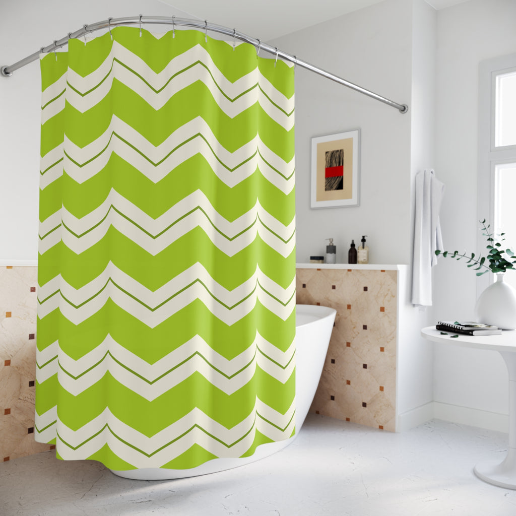 Green Lime Shower Curtain: Chevron Zigzag