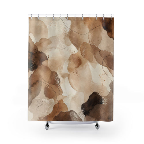 Abstract Watercolor Stone brown beige shower curtain with full front view