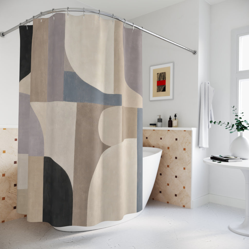 Blue Beige Arch Block Shower Curtain