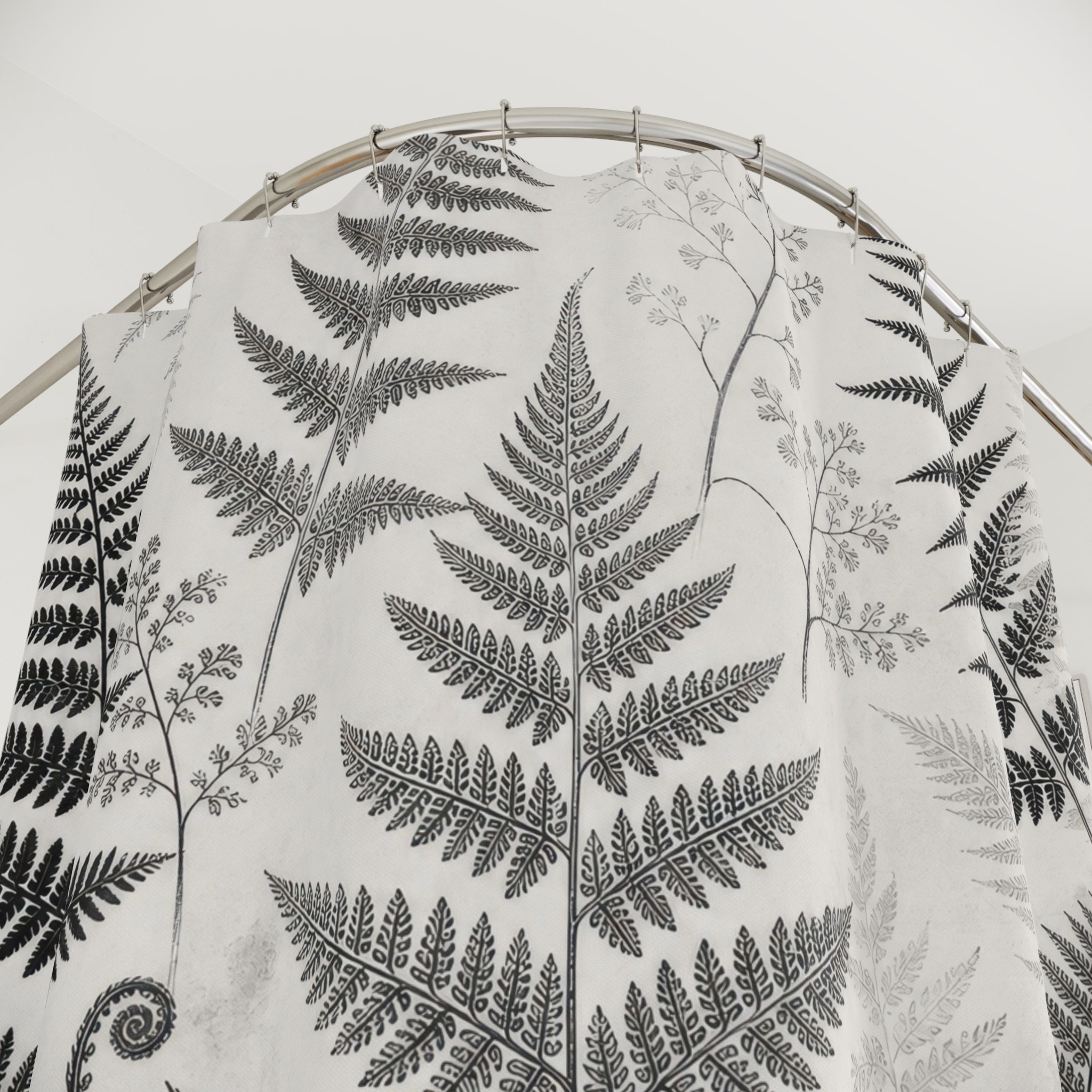 Black White Botanical Leaf Shower Curtain
