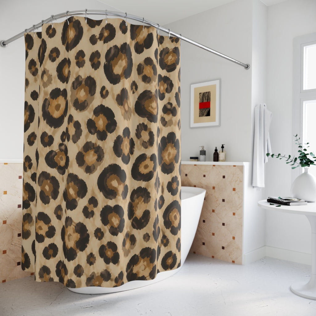 Leopard Shower Curtain, Animal Print Spot Pattern, Tan Brown Safari Bathroom Decor, Bold Glam Wall Decor Guest Bath Wall Gift For Home