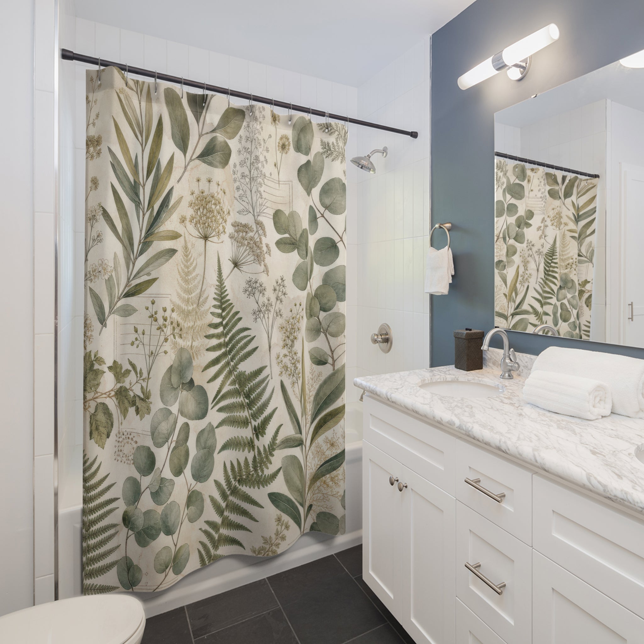Botanical Shower Curtain: Sage Green Leaf Pattern