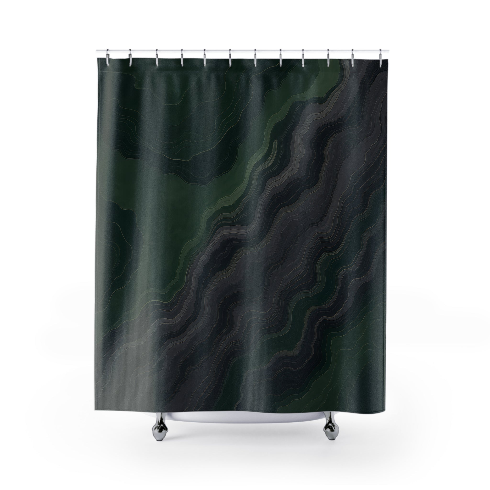Dark Green and Dark Grey Topographic Shower Curtain