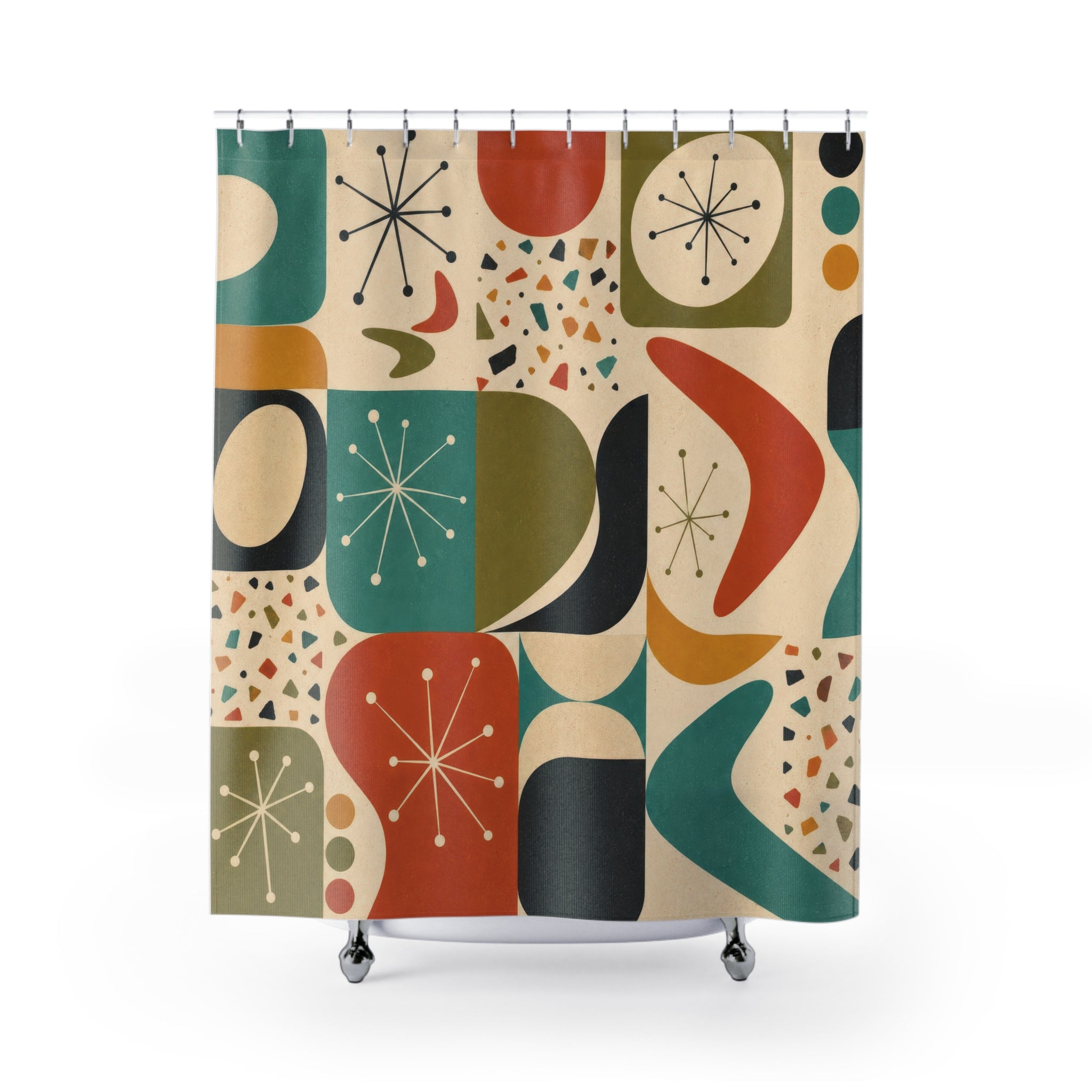 Mid Century Modern Shower Curtain: Retro Geometric Orange