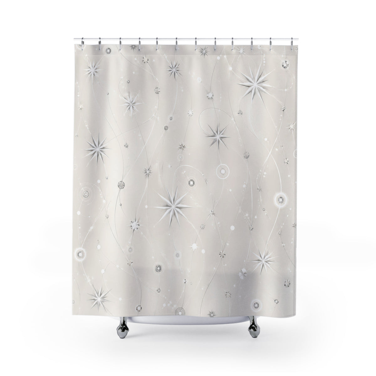 Atomic Starburst White Geometric Shower Curtain