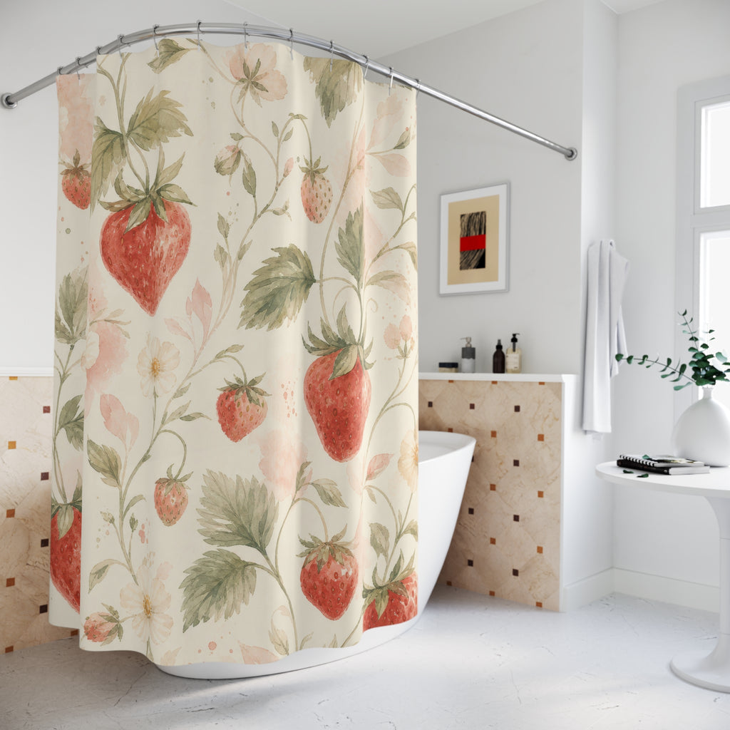 Painterly Strawberry Shower Curtain