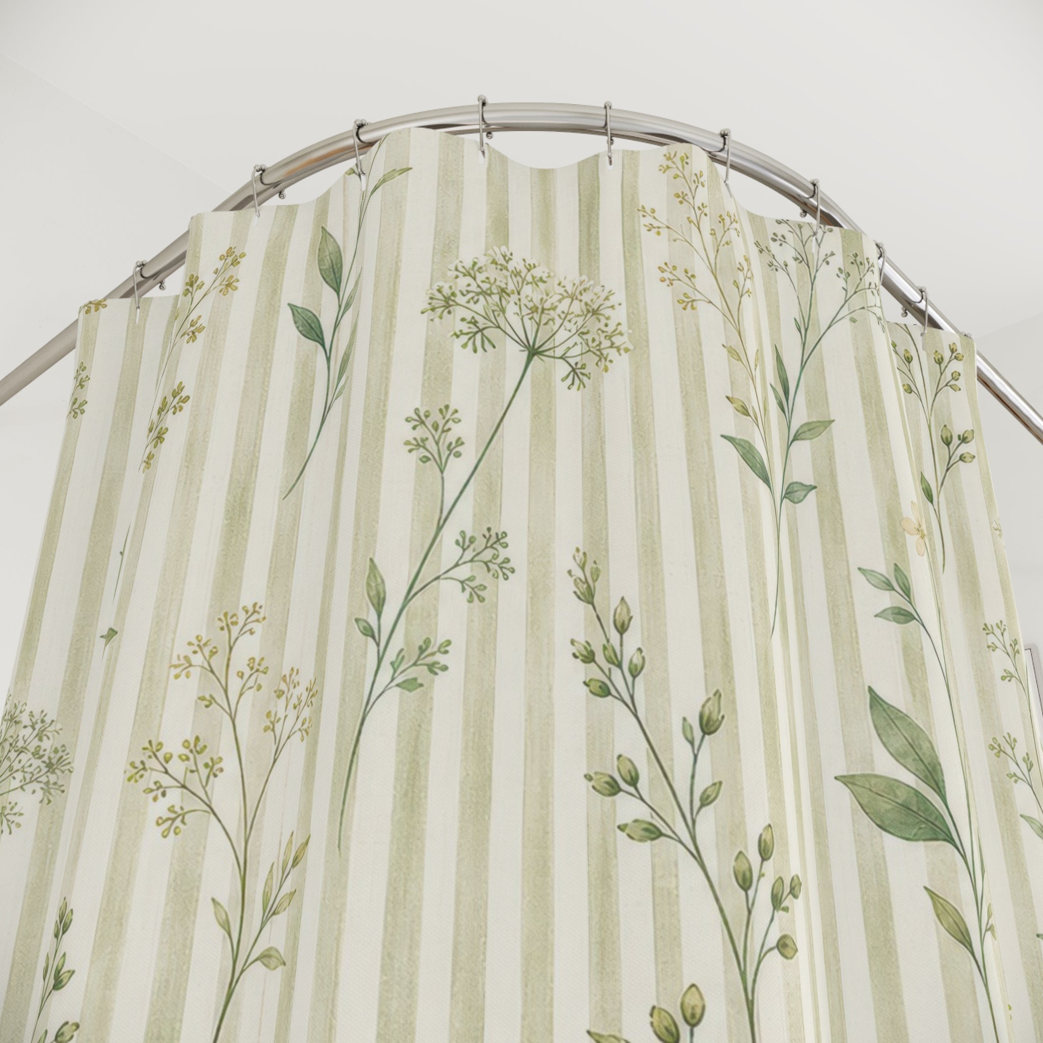 Celery Floral Stripe Shower Curtain