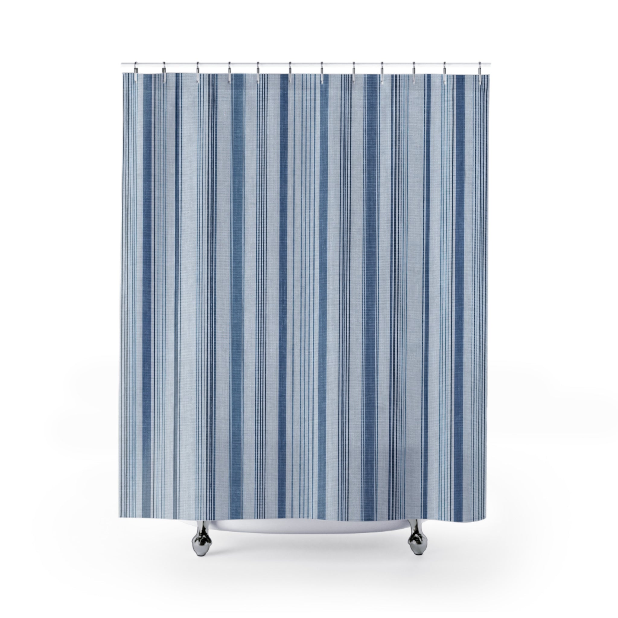 Navy Pale Blue Fine Vertical Stripes Shower Curtain