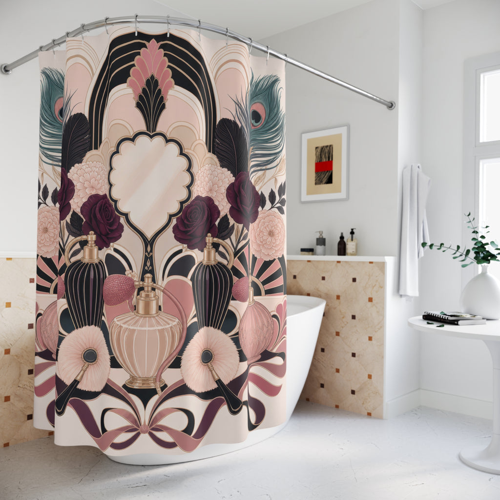 Boudoir Shower Curtain, Art Deco Perfume Vanity Garden