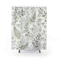 Green Grey Botanical Shower Curtain, Sage Green Nature Bathroom Decor, Botanical Floral Bath Curtain, Guest Bath Decor, Small Bathroom Decor