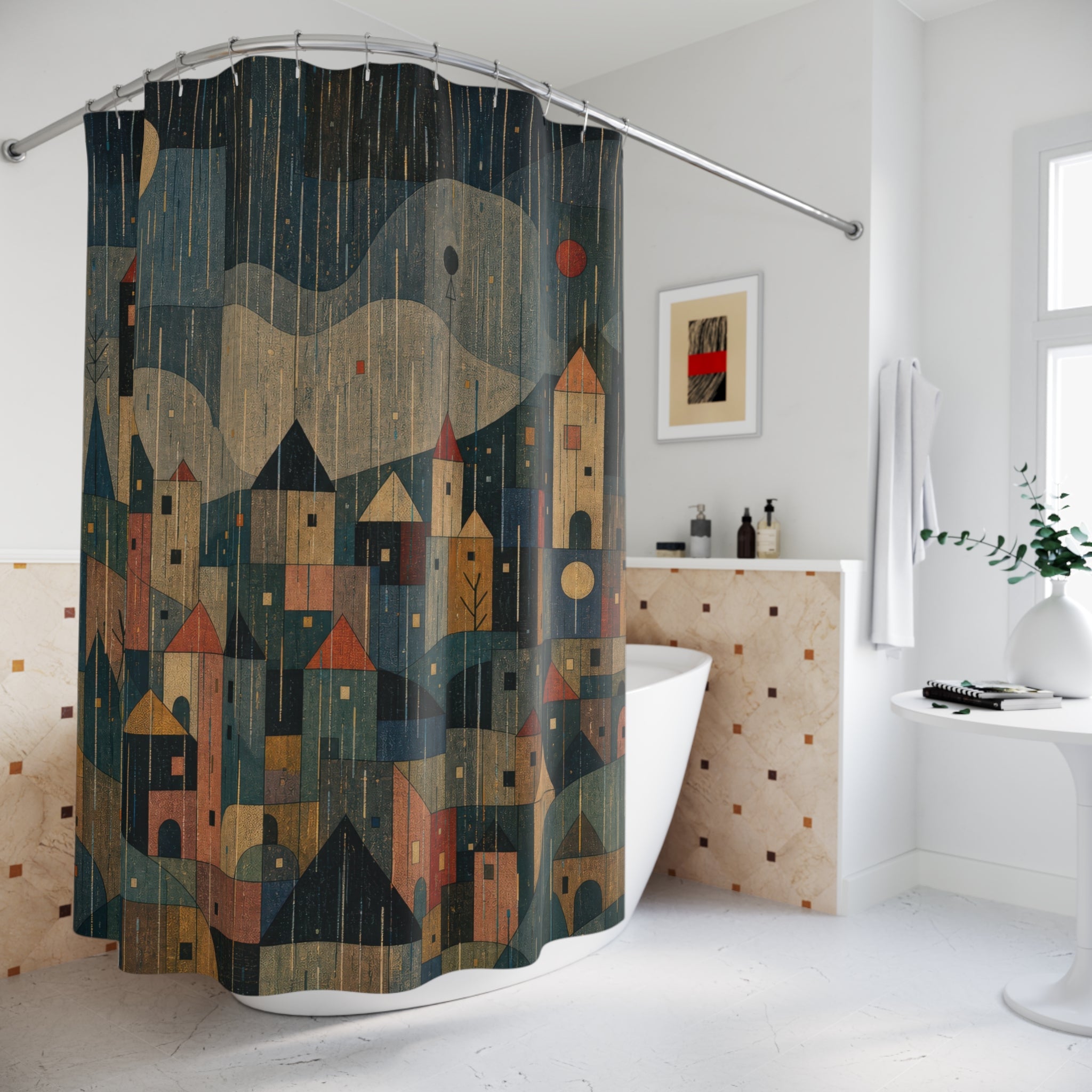 Rainy City Landscape Print Shower Curtain