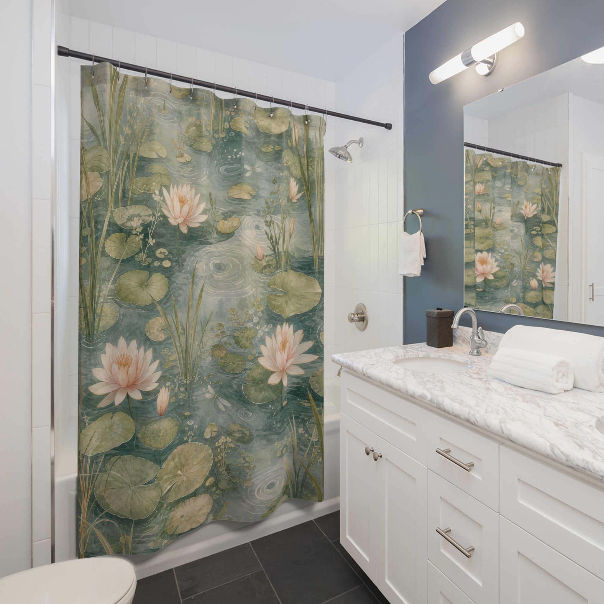 Lily Pad Pond Watercolor Shower Curtain
