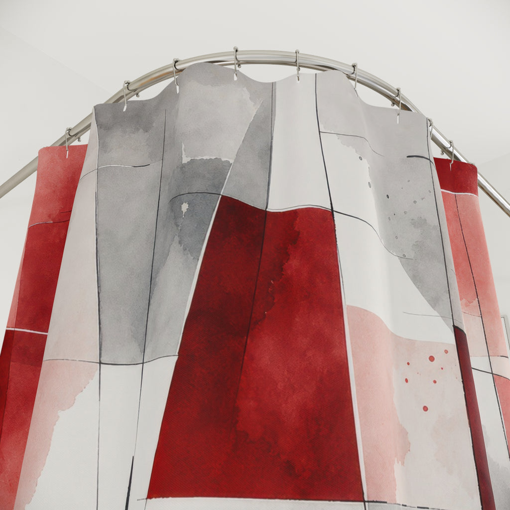 Red Gray Watercolor Abstract Shower Curtain