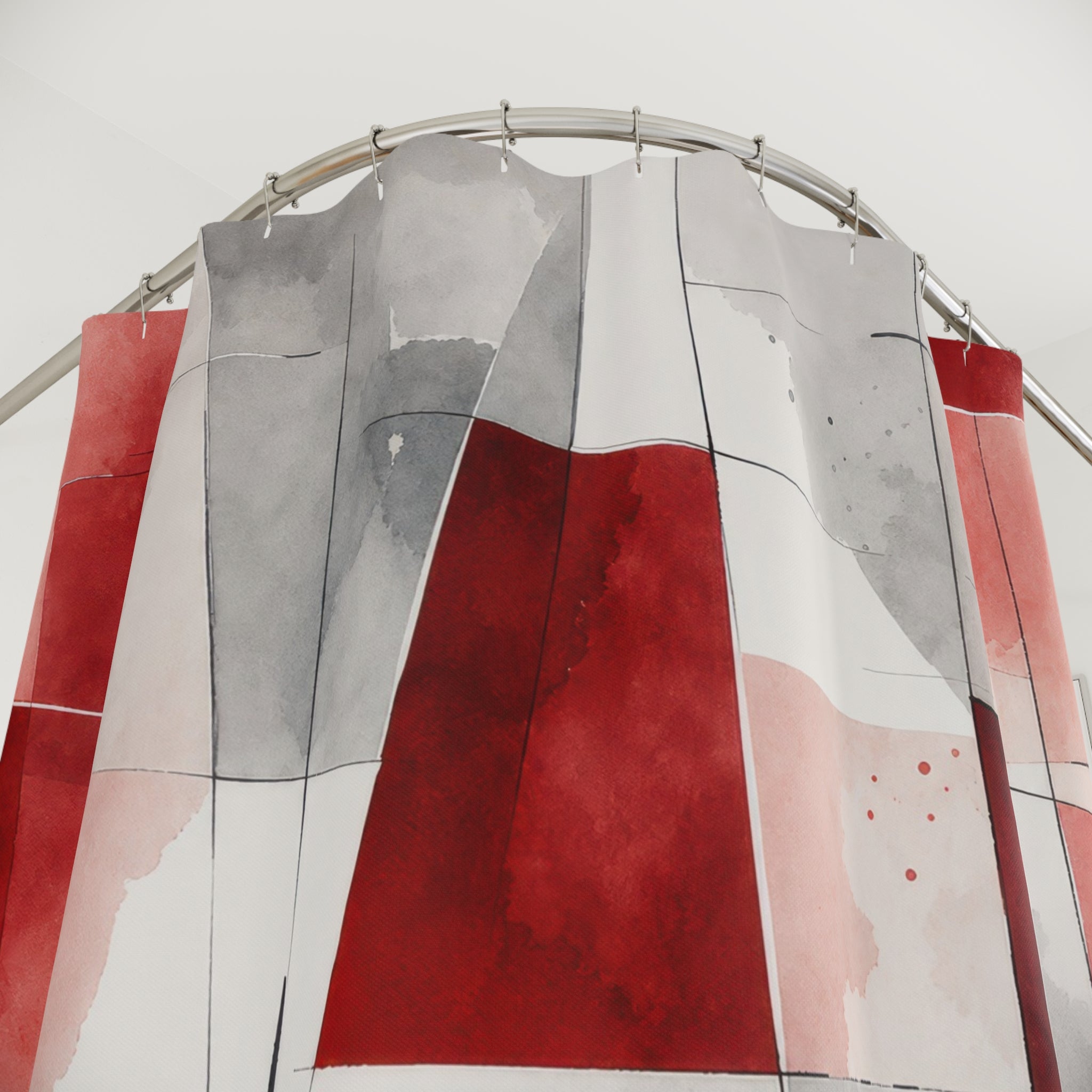 Red Gray Watercolor Abstract Shower Curtain