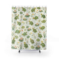 Turtle Shower Curtain, Cute Green Bath Decor, Pond Turtle Botanical Pattern, Nature Inspired Guest Bathroom Decor, Pond Garden Style