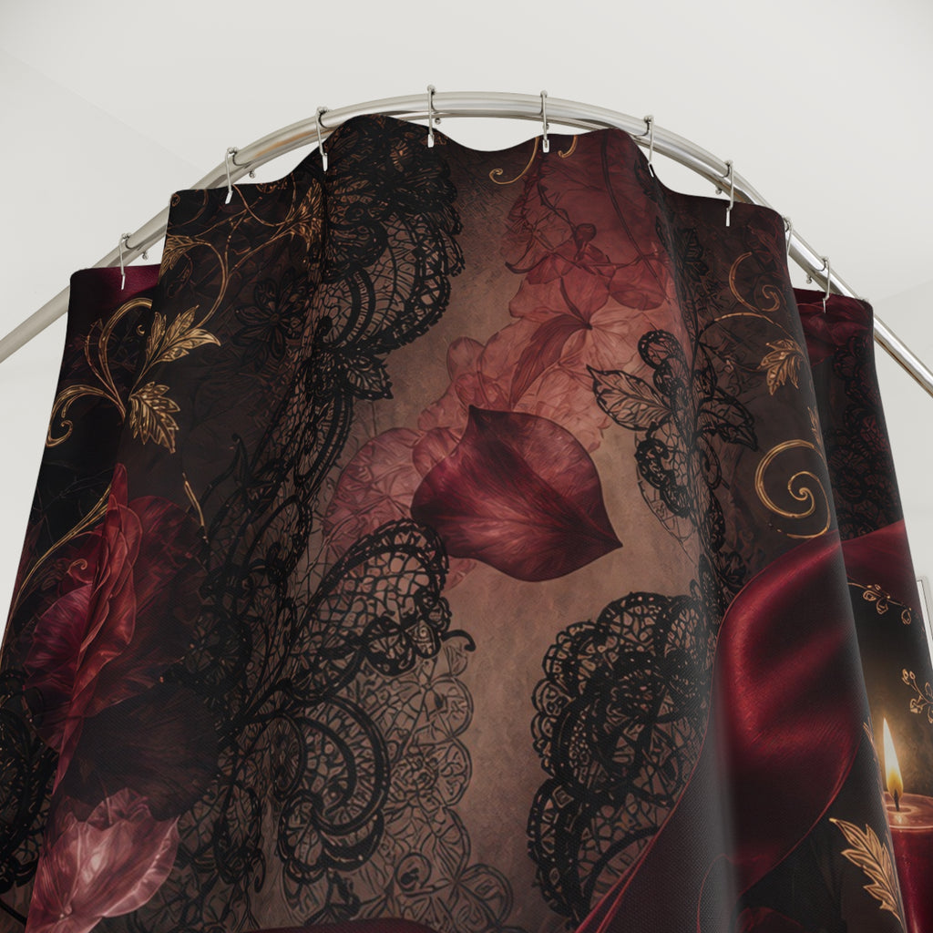 Romantic Rose Abstract Burgundy Lace Shower Curtain