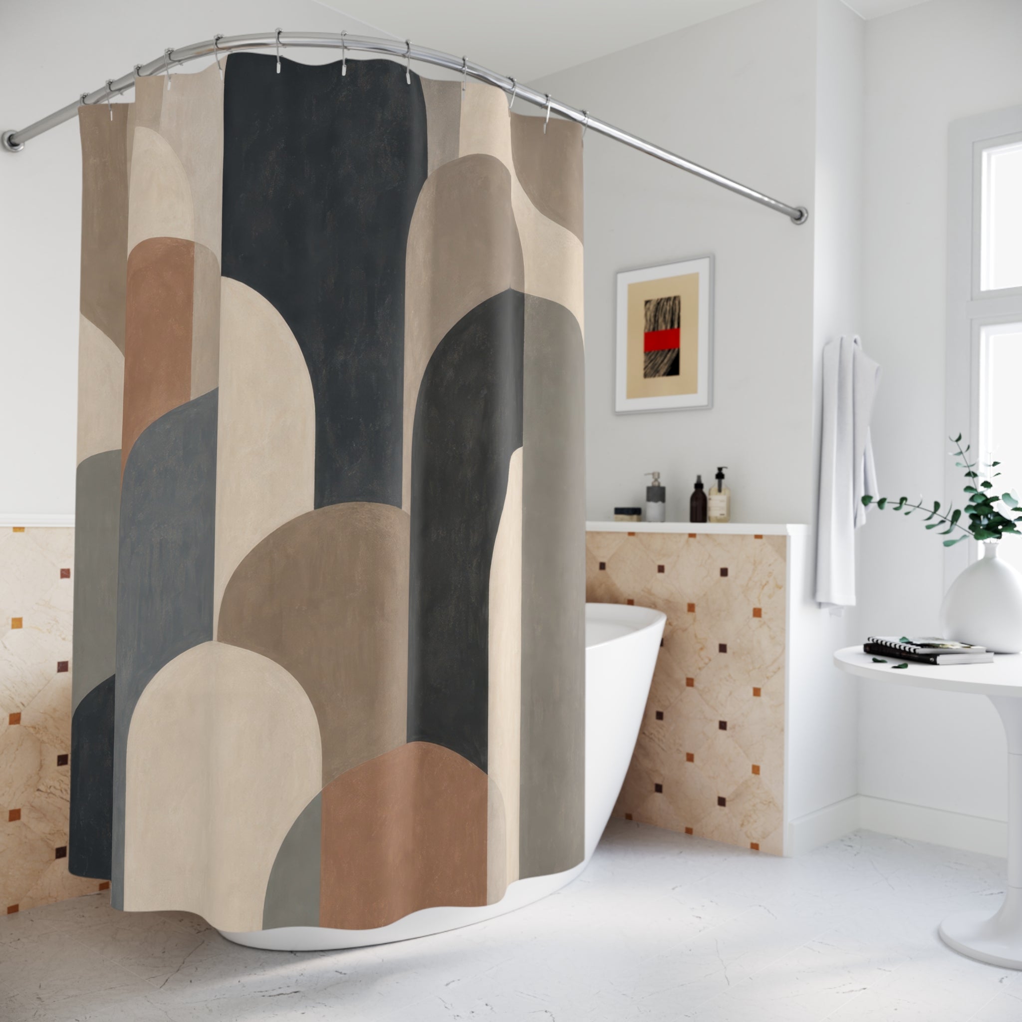 Black Beige Modern Arch Shower Curtain