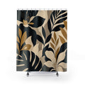 Gold Tropical Leaf Black Floral Shower Curtain