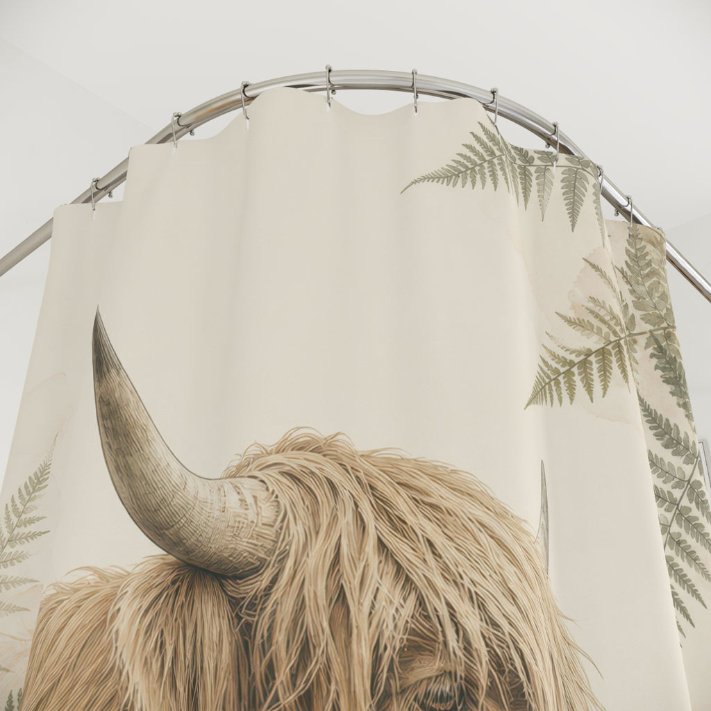 Sage Fern Highland Cow Shower Curtain