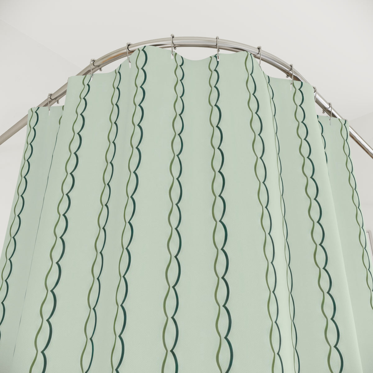 Green Hand Drawn Line Vertical Stripes Shower Curtain