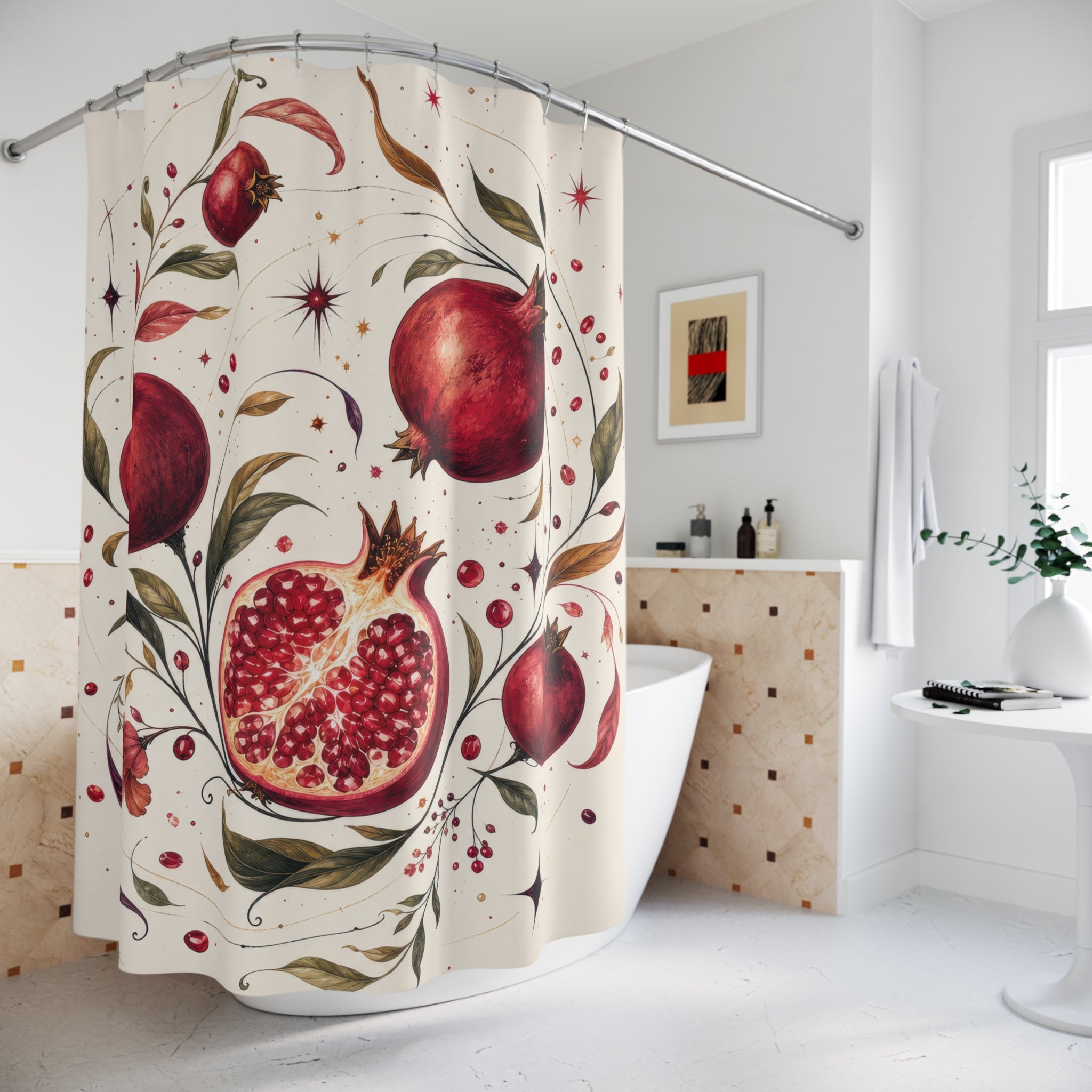 Surreal Pomegranate Orbit Shower Curtain