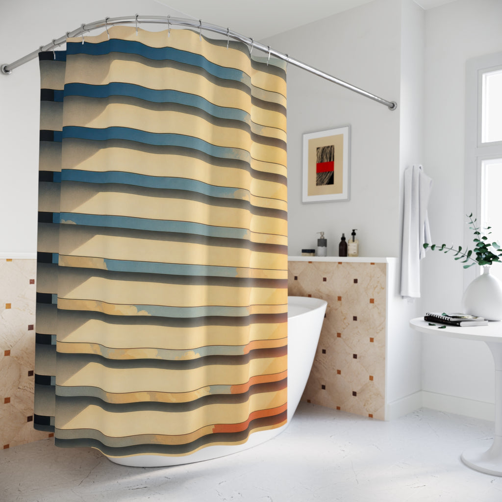 Unique Window Blinds Shower Curtain, Warm Light Slat Pattern Art, Neutral Modern Bathroom Decor, Minimalist Wall Guest Bath Gift For Home