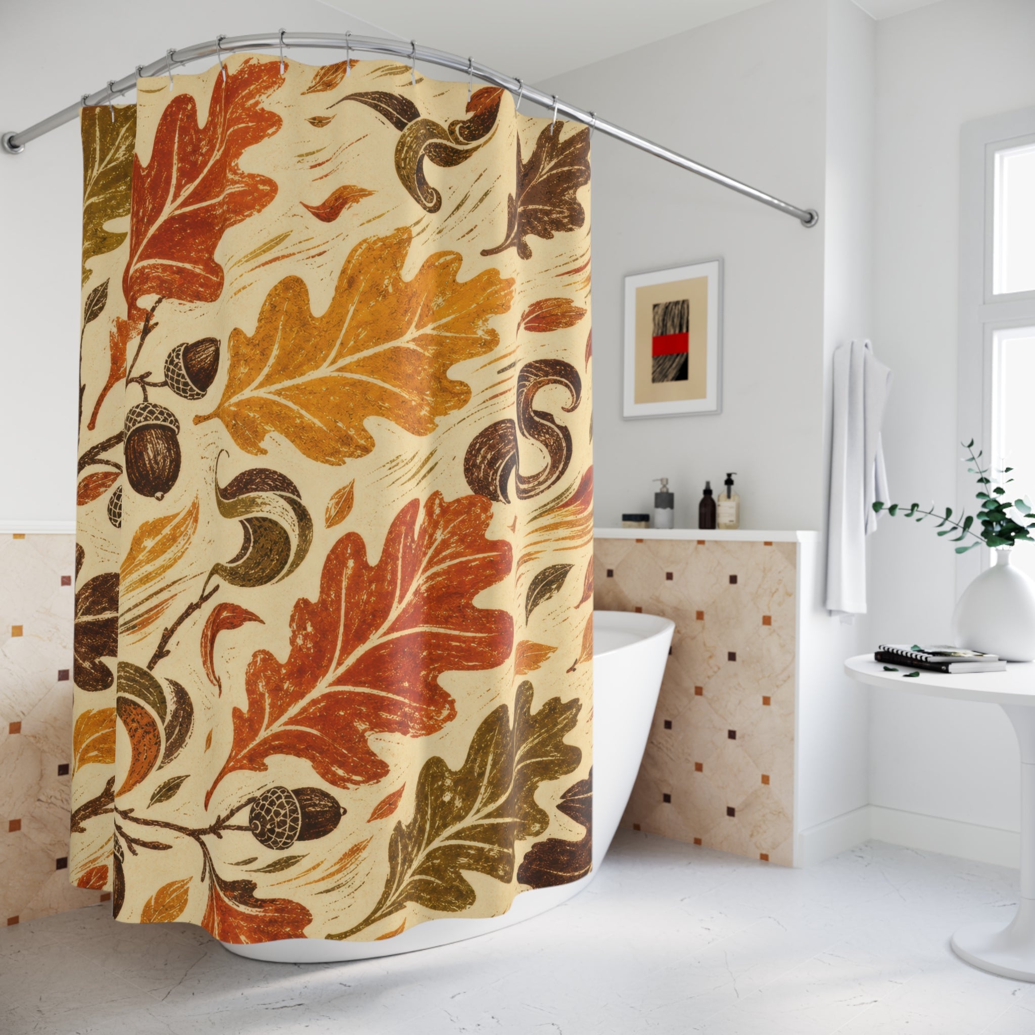 Autumn Oak Block Print Shower Curtain
