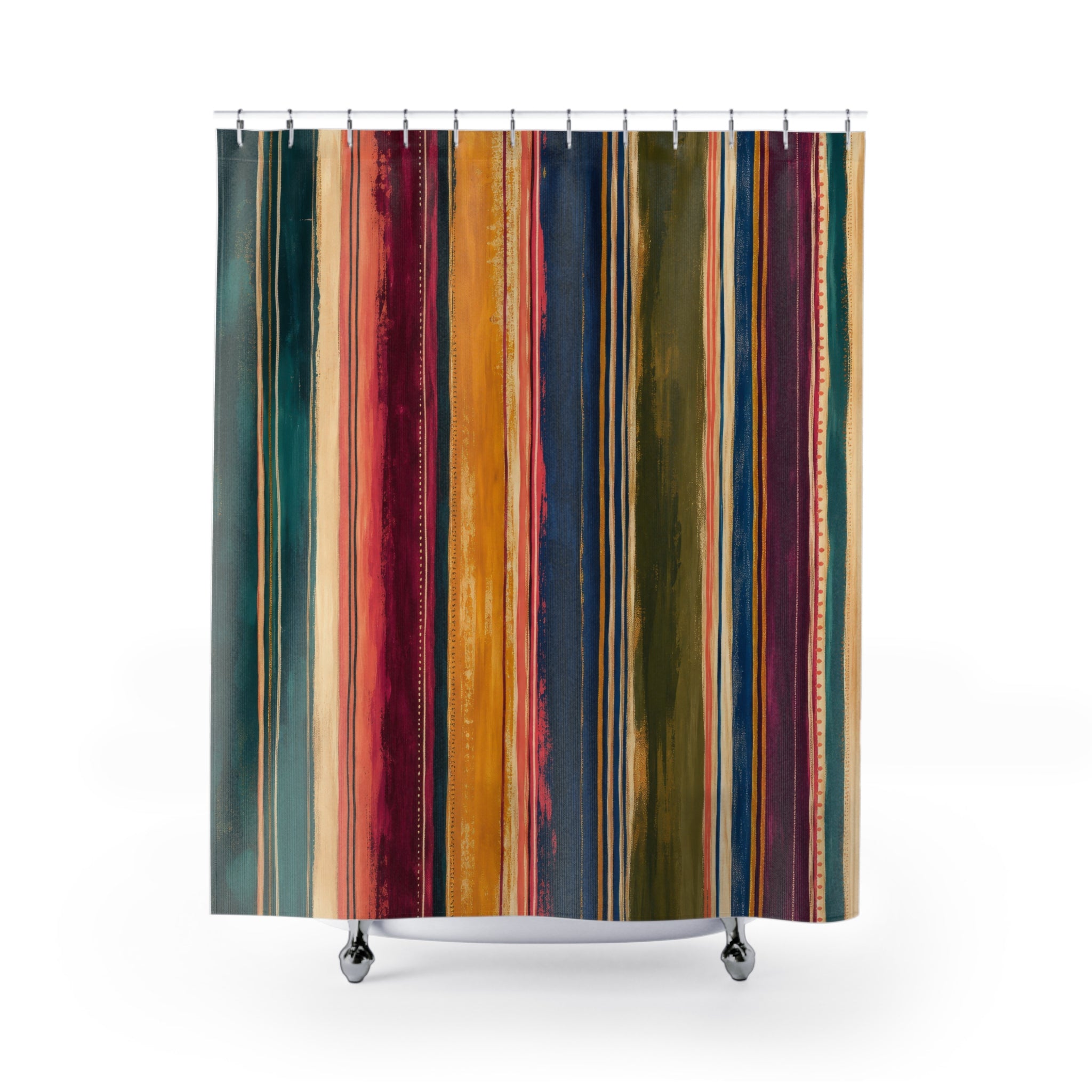 Dark Teal Rainbow Stripe Shower Curtain