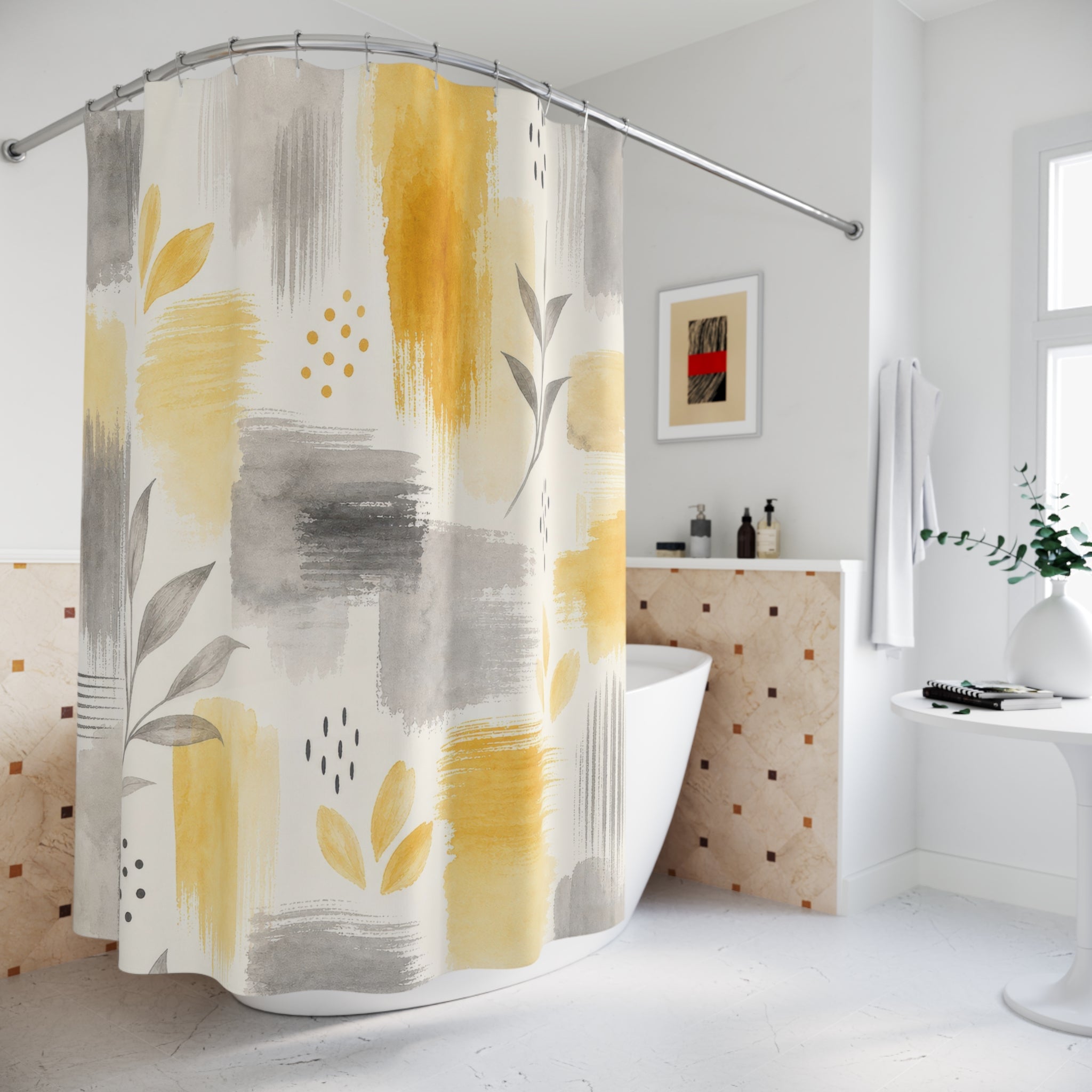 Gray Yellow Shower Curtain