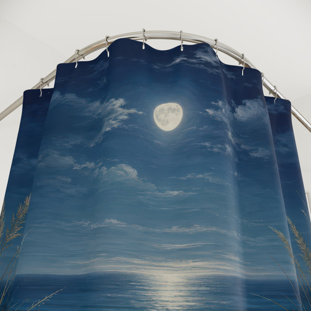 Moonlit Navy Beach Shower Curtain