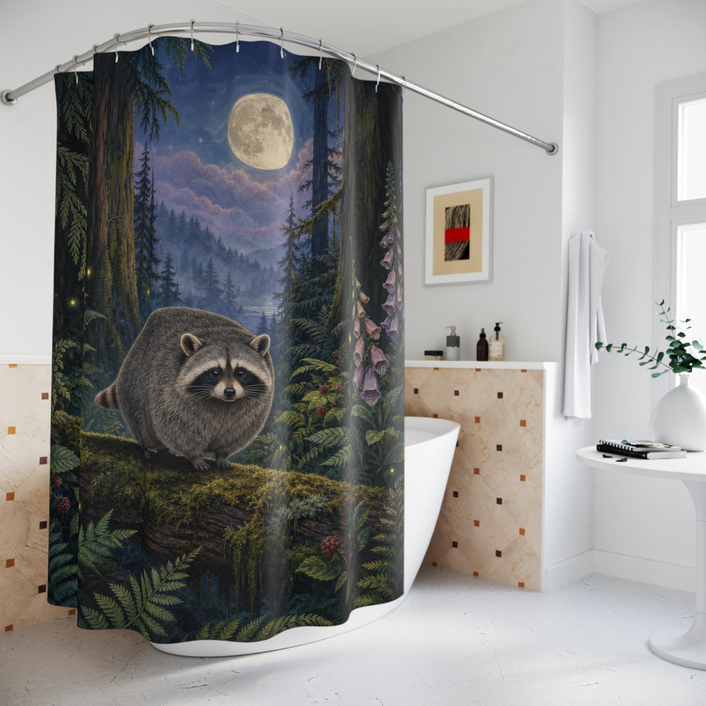Jimothy Raccoon Moonlit Forest Shower Curtain