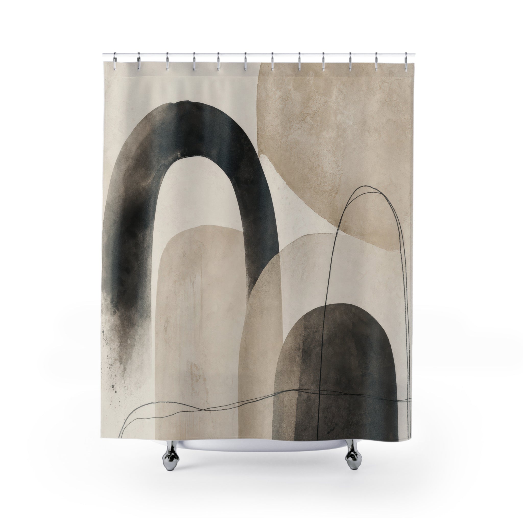 Black Beige Modern Arch Shower Curtain