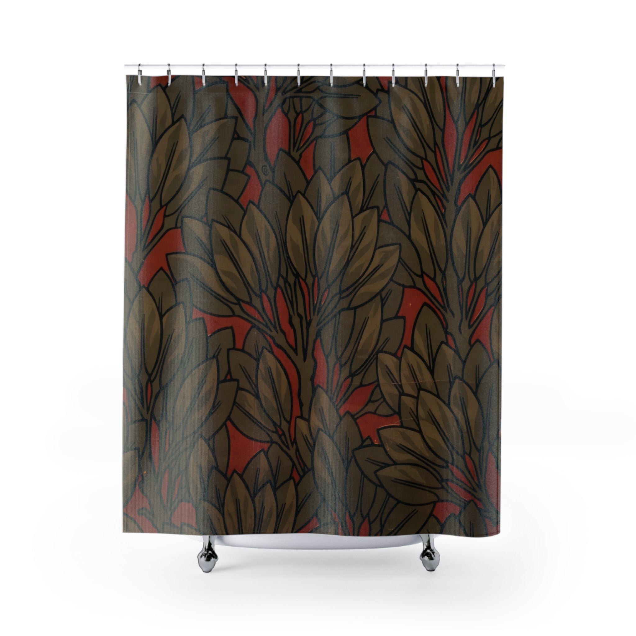 Bay Leaf Shower Curtain – 1882 Century Guild Red Brown