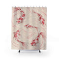 Pink and white koi gliding through pale cream water shower curtain with full front view