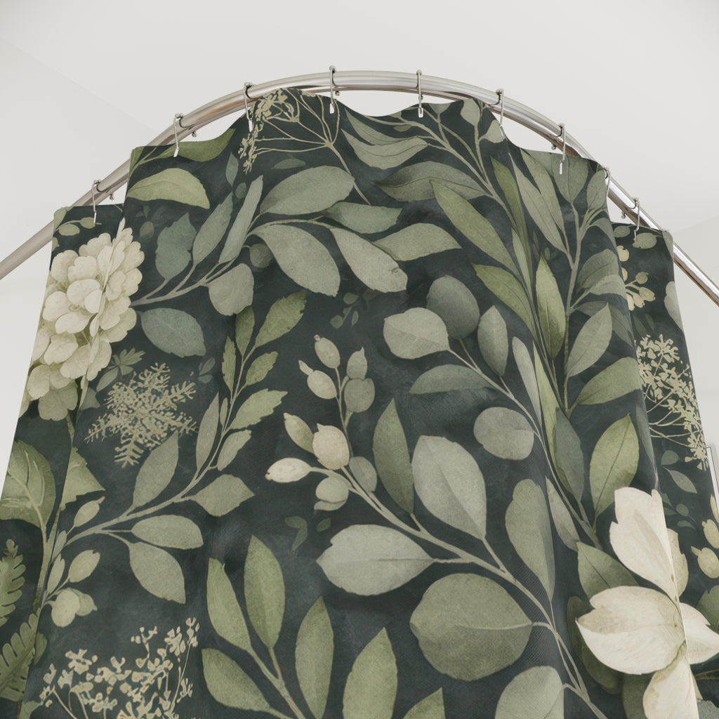 Green and Grey Botanical Shower Curtain – Sage Eucalyptus