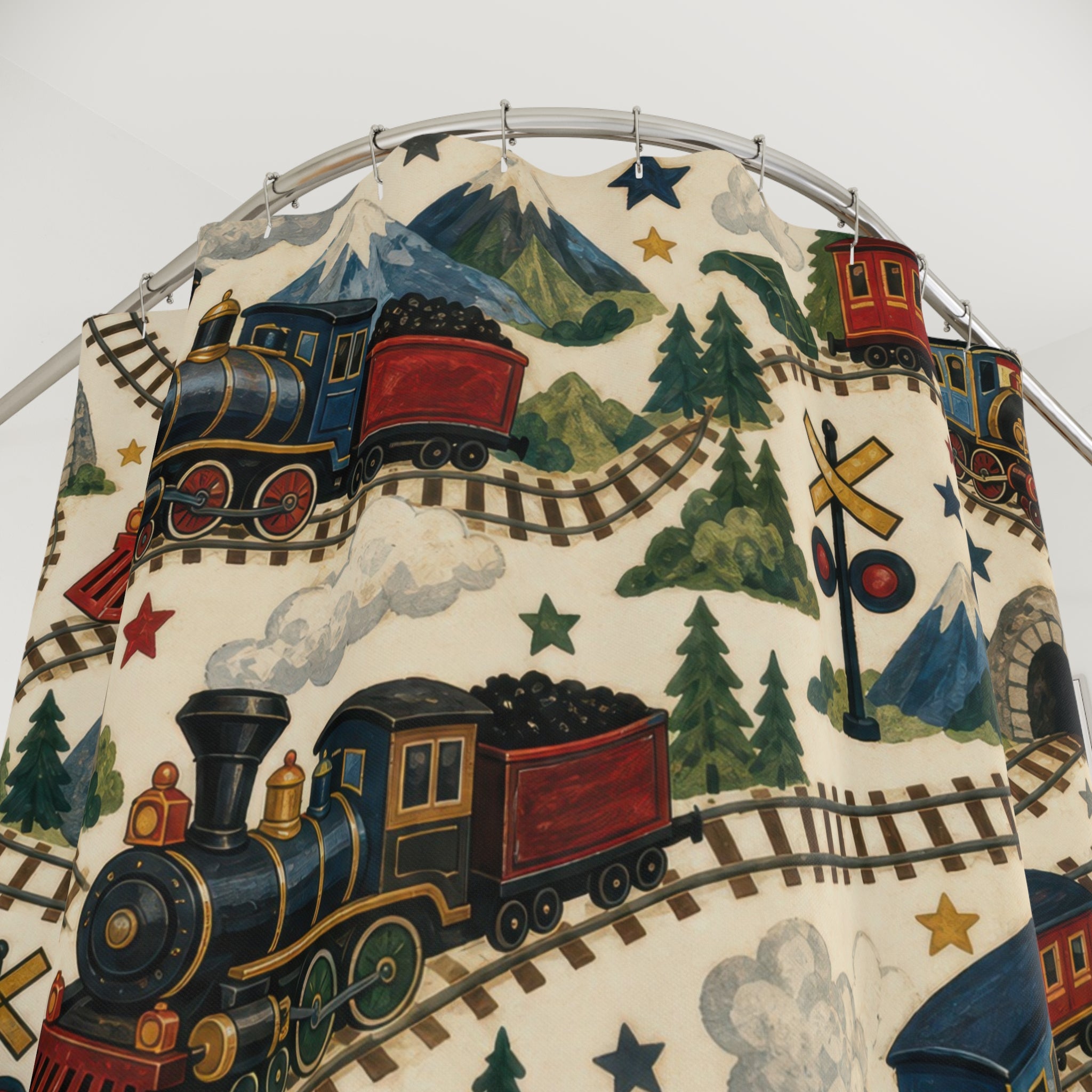 Mountain Train Kids Shower Curtain
