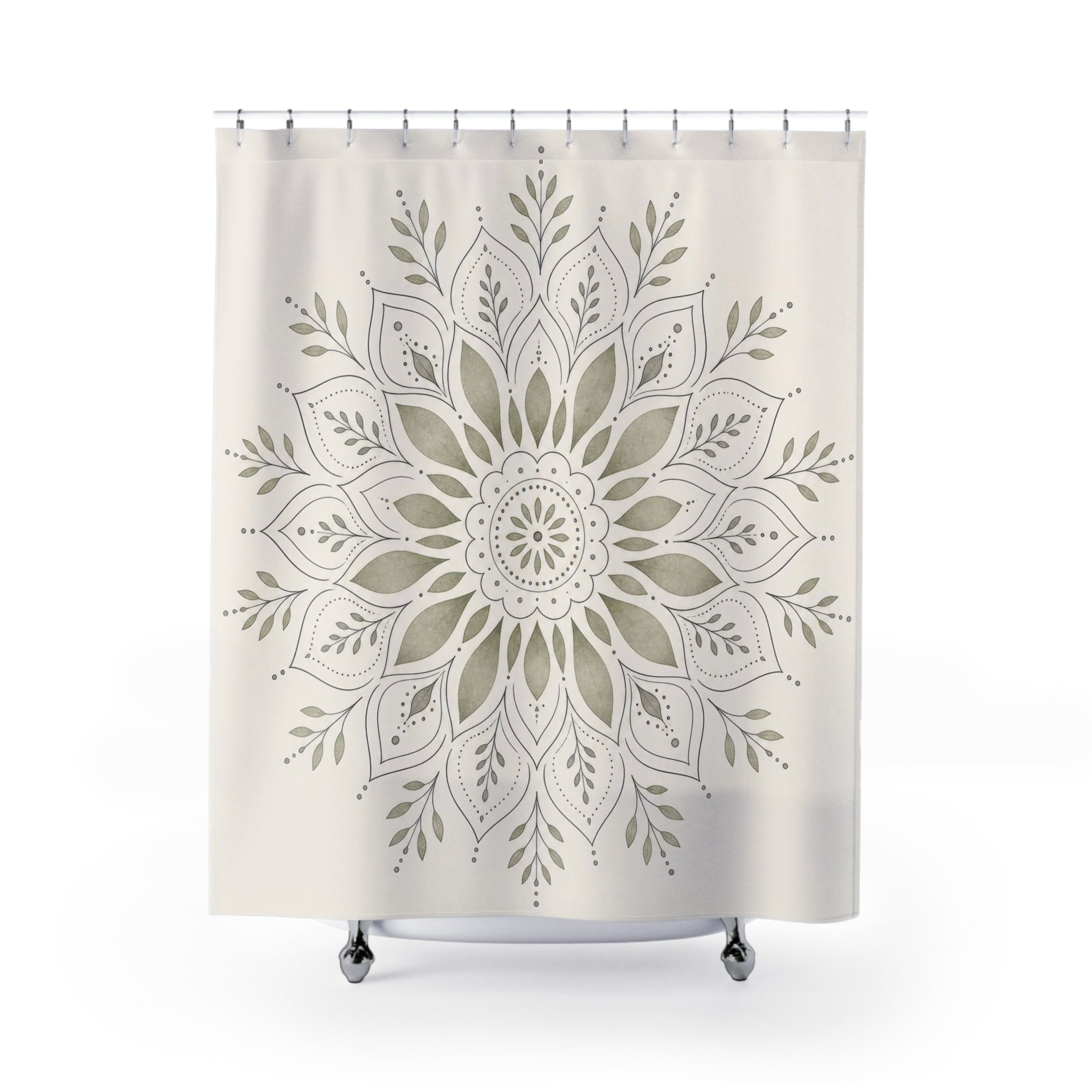 Sage Cream Floral Medallion Shower Curtain
