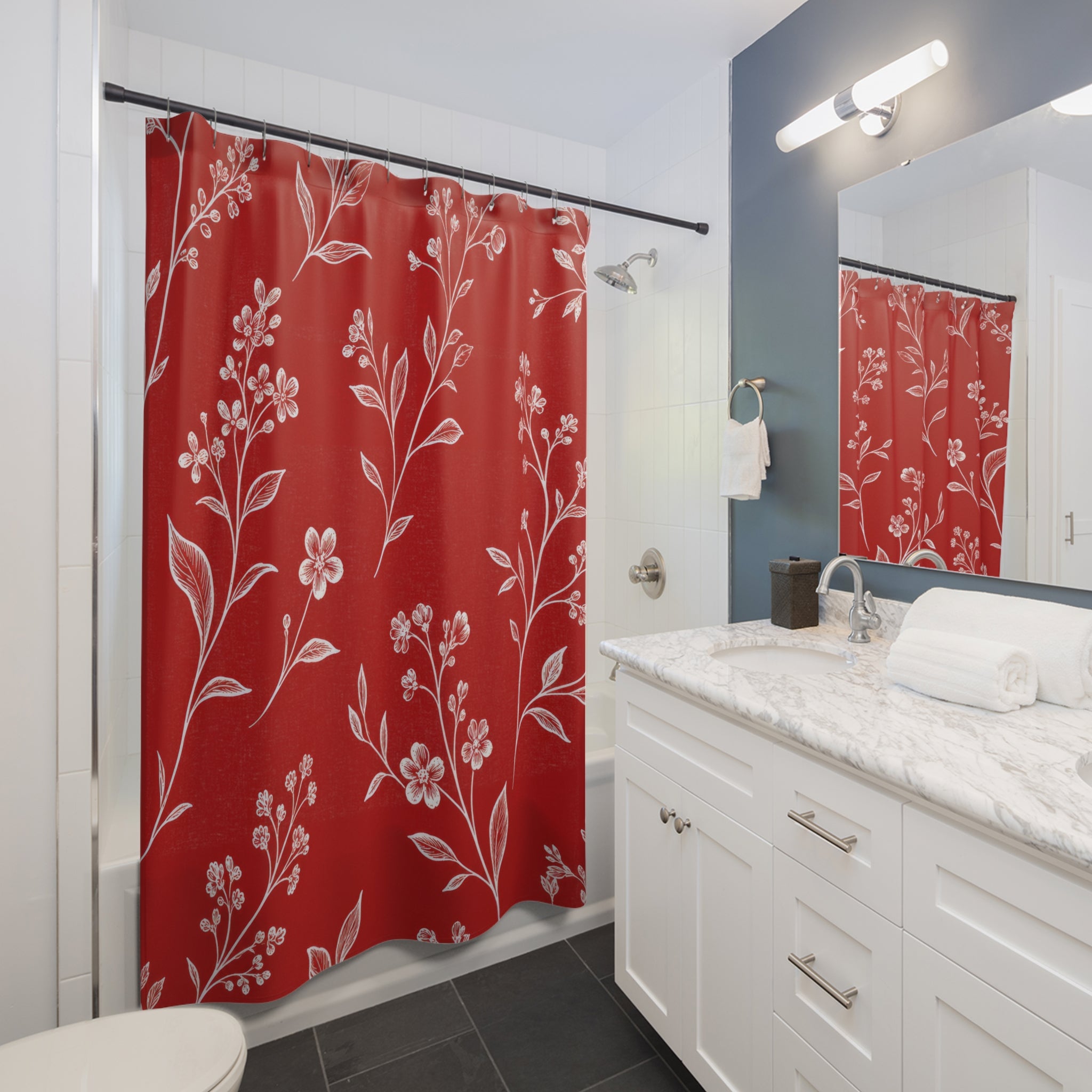 Red White Wildflower Shower Curtain