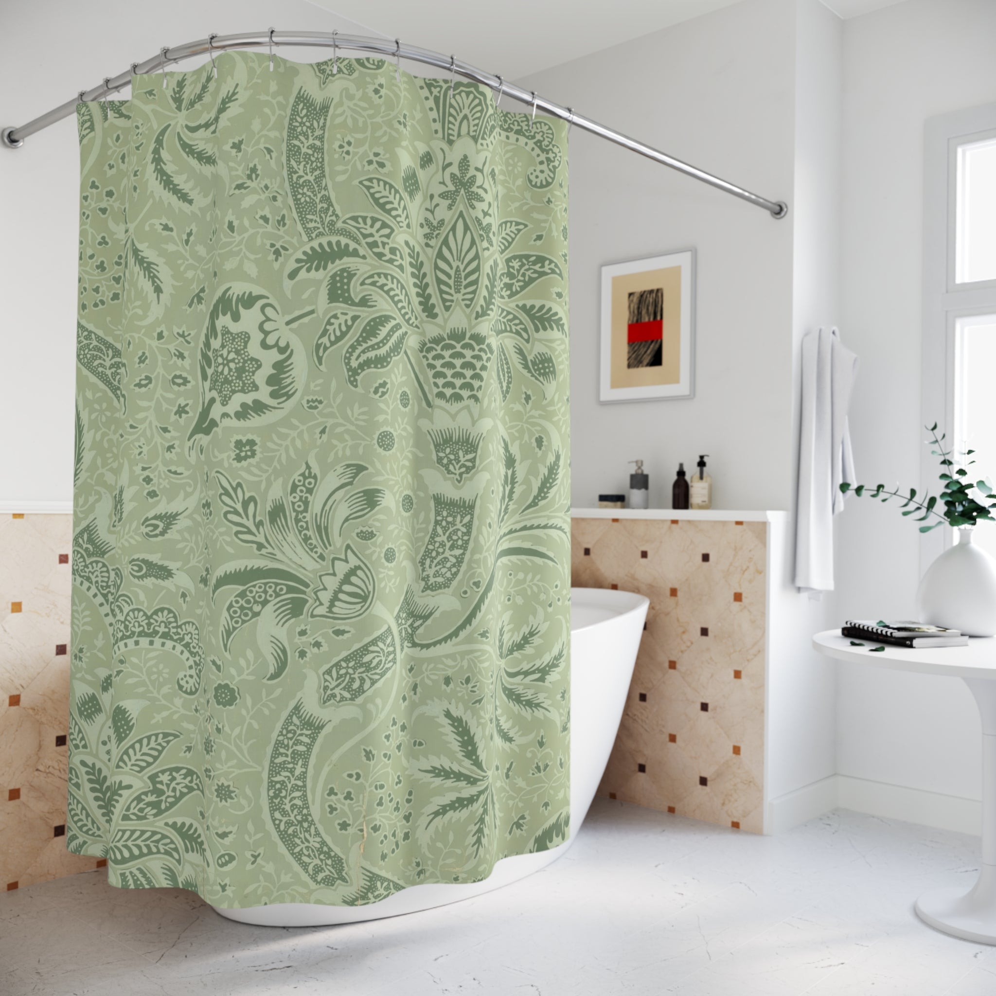 Green Botanical Shower Curtain – Sage 19th Century