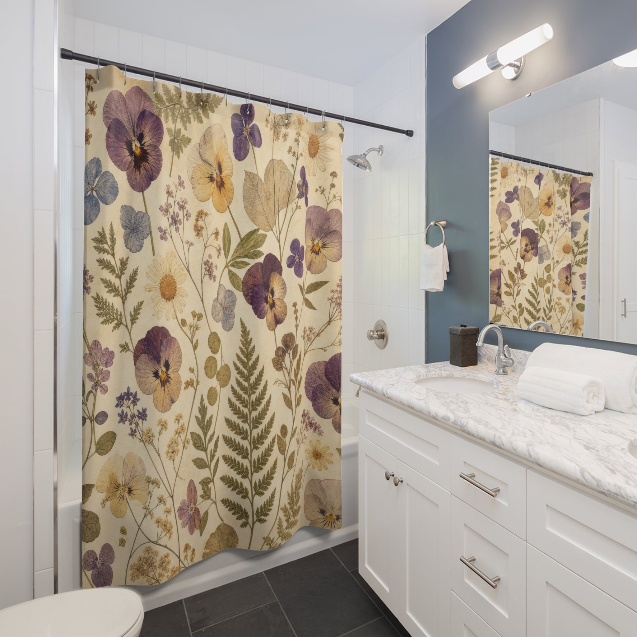 Vintage Pansy Botanical Shower Curtain