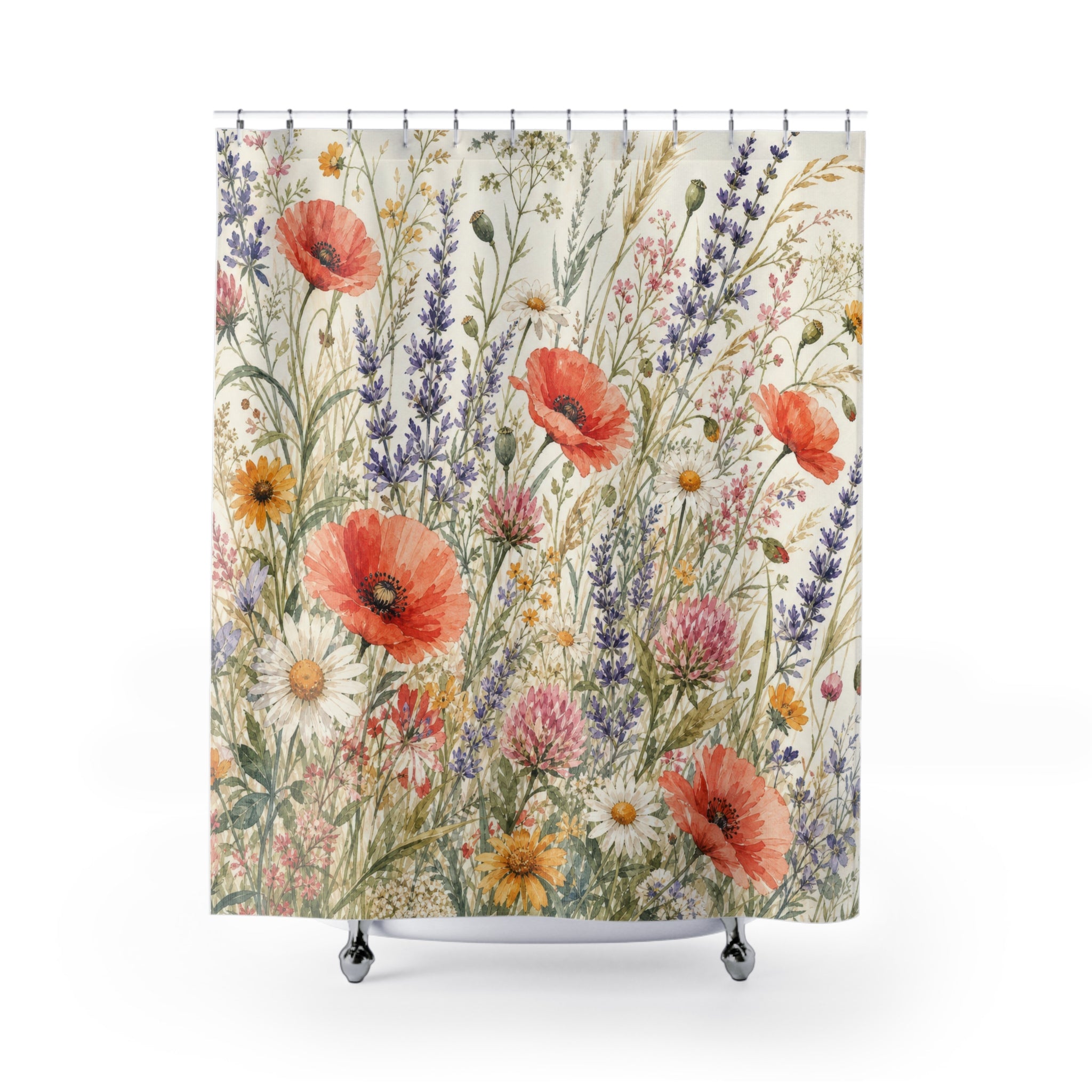 Orange Lavender Wildflower Watercolor Shower Curtain
