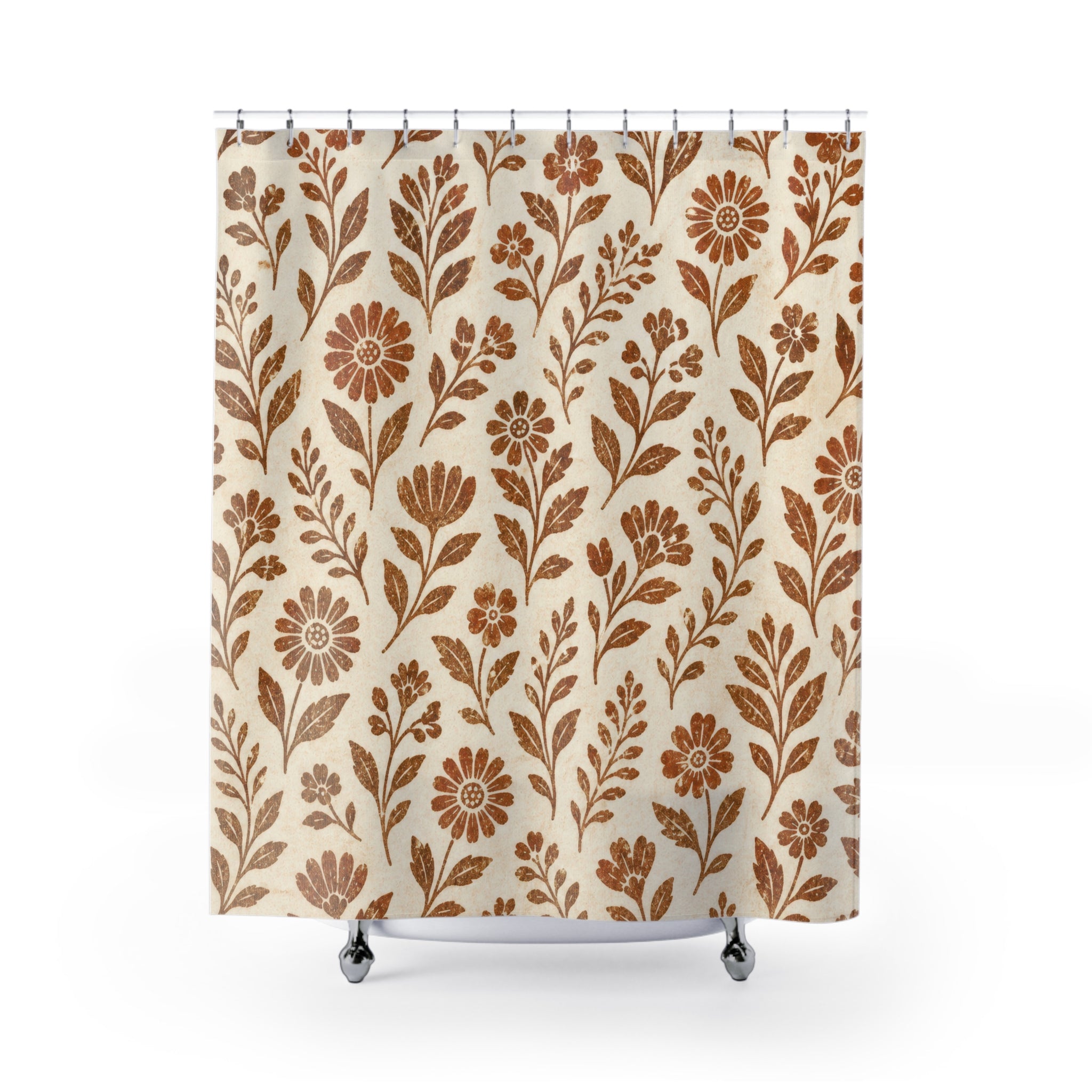 Ochre Brown Botanical Flower Shower Curtain