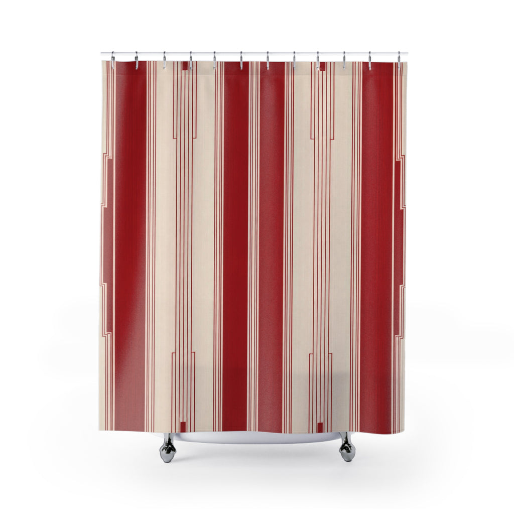 Red White Art Deco Stripe Shower Curtain
