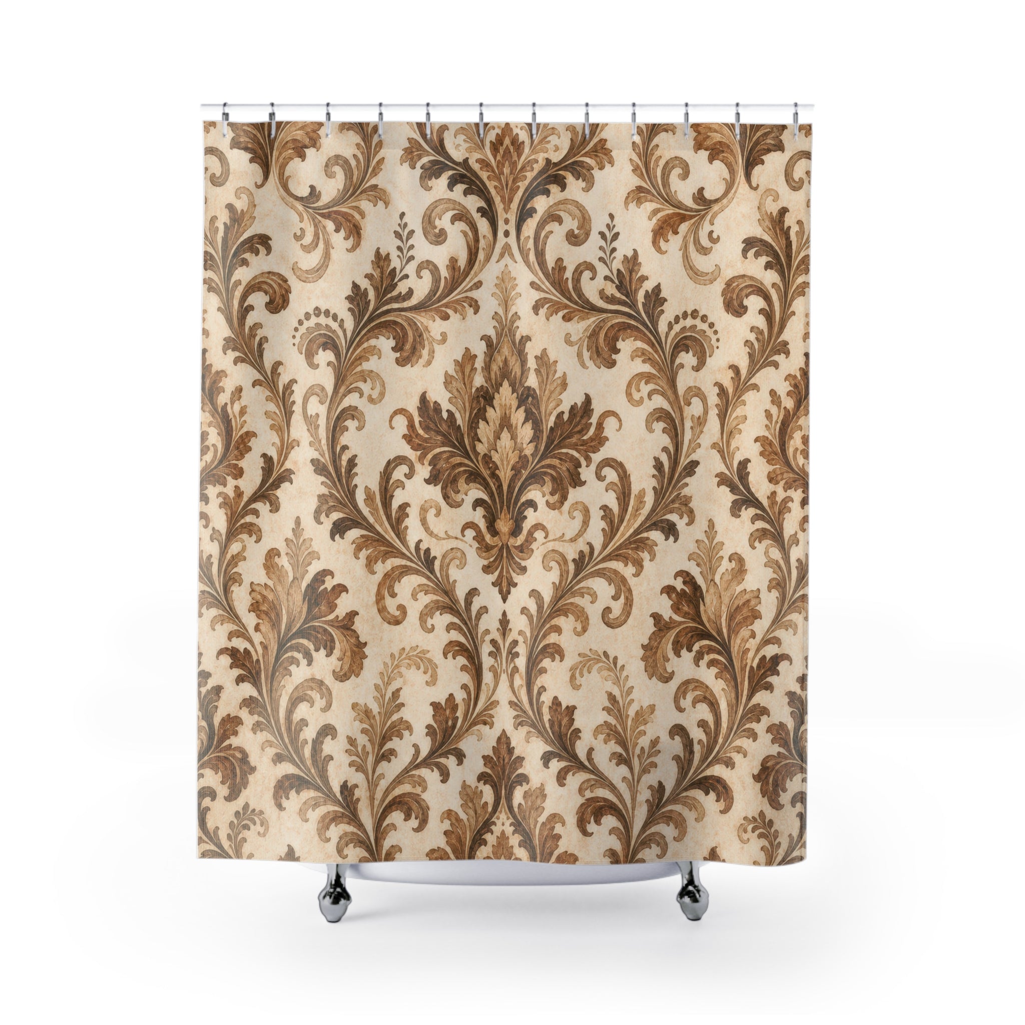Brown Beige Ornate Scroll Shower Curtain