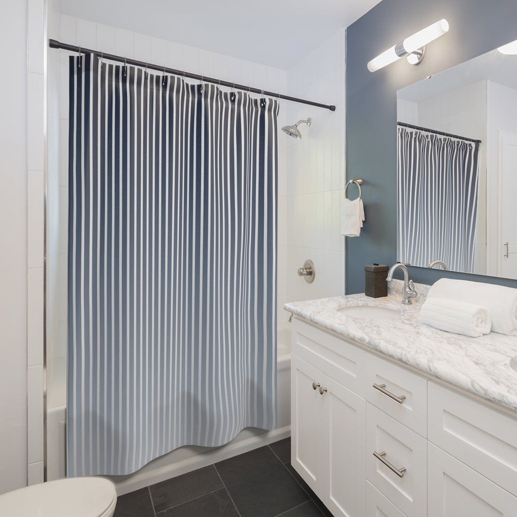 Blue and White Ombre Stripe Shower Curtain