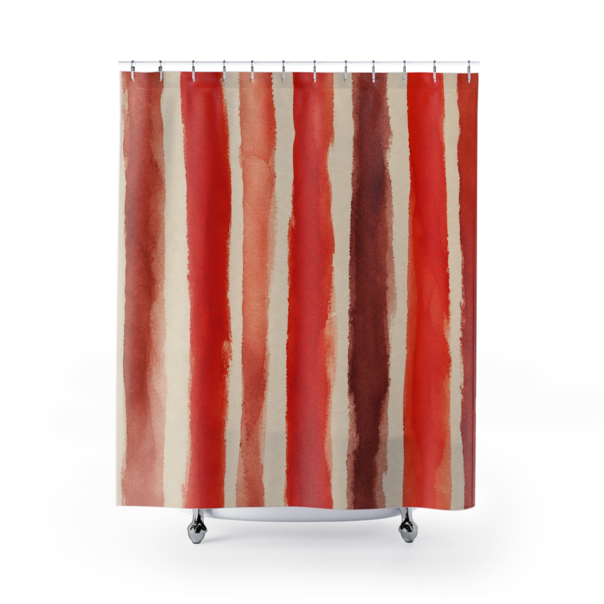 Rice Paper Red Stripe Shower Curtain, Red Rust Classic Bathroom Decor, Modern Stripe Bath Curtain, Guest Bath Decor, Small Bathroom Decor
