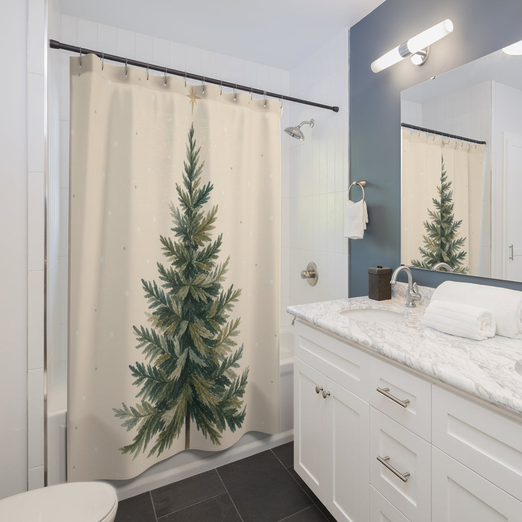 Evergreen Tree Christmas Shower Curtain: Evergreen Tree Shower