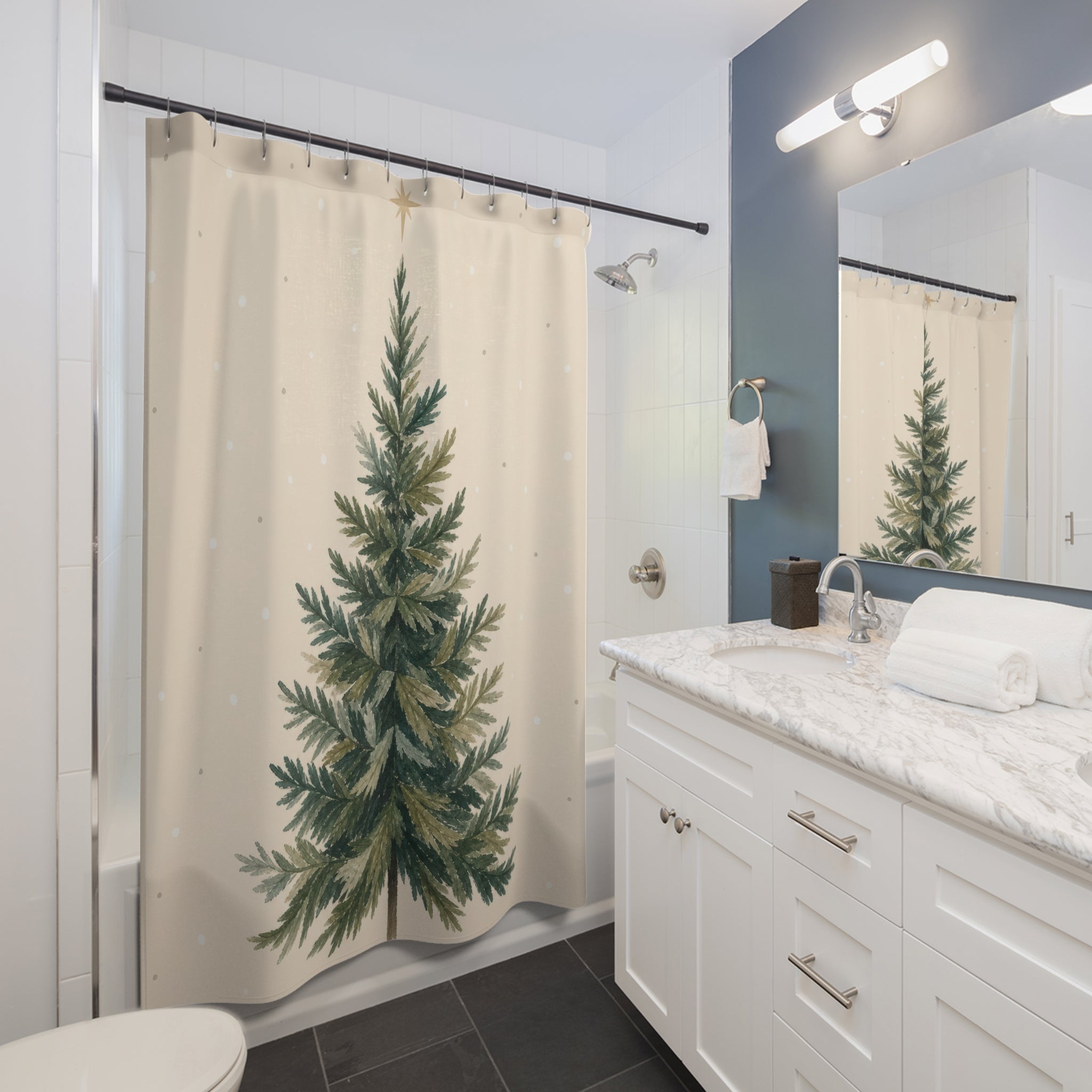 Evergreen Tree Christmas Shower Curtain: Evergreen Tree Shower
