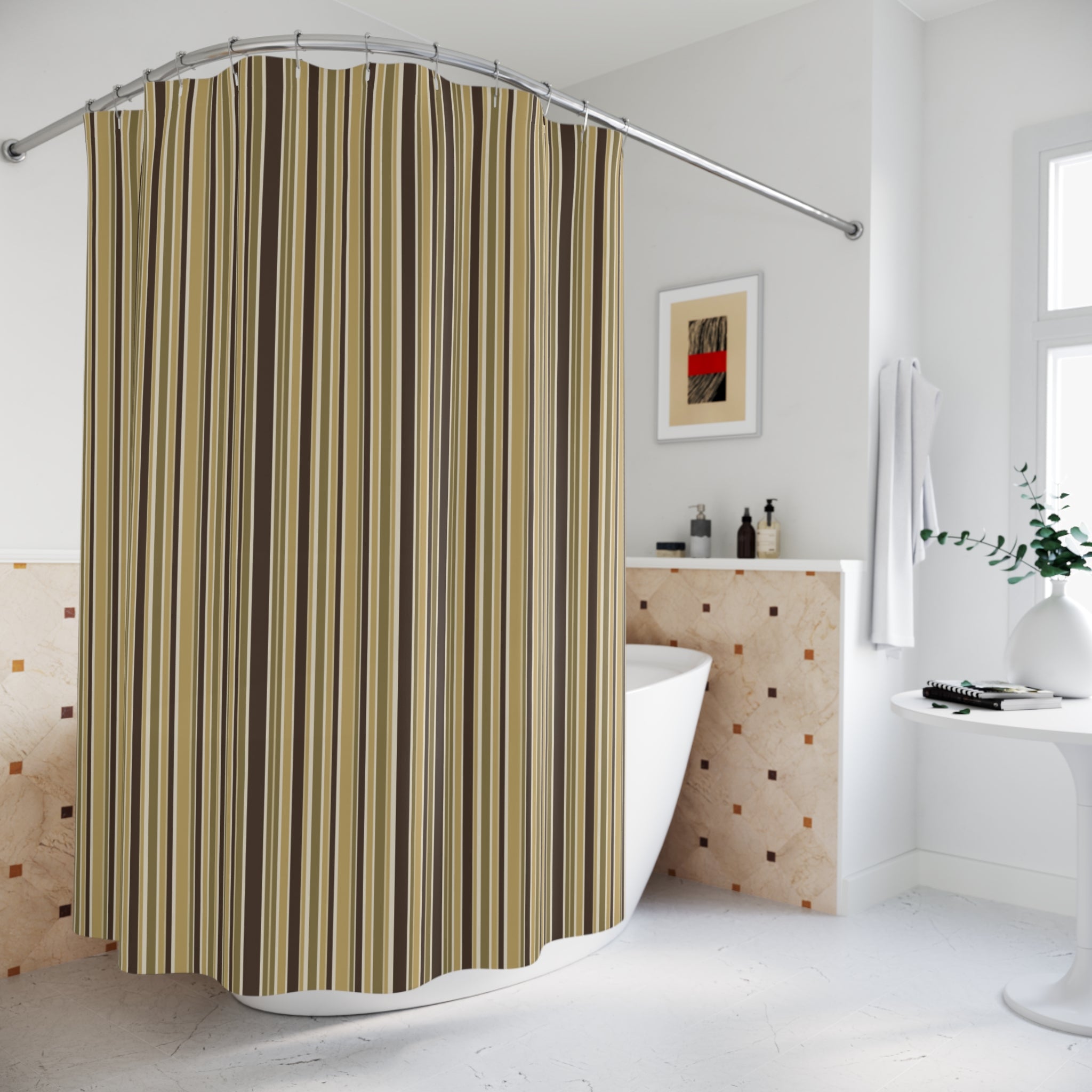 Brown Multi Stripe Shower Curtain — Earth Tones
