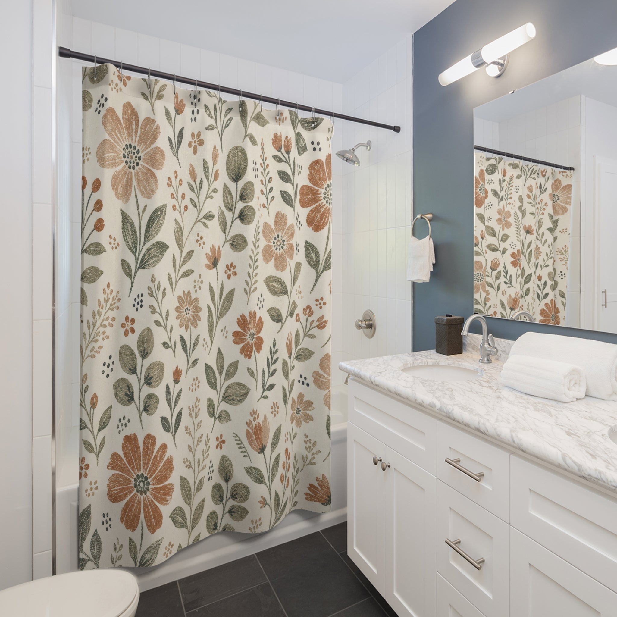 Rust Orange Daisy Botanical Shower Curtain